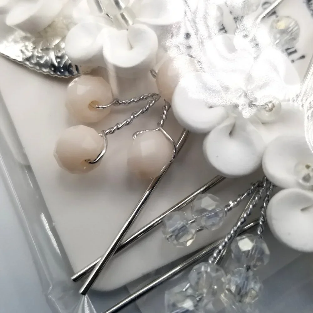 Casdre Pearl Flower Bridal Hair Pins Silver Leaf Wedding Bride New